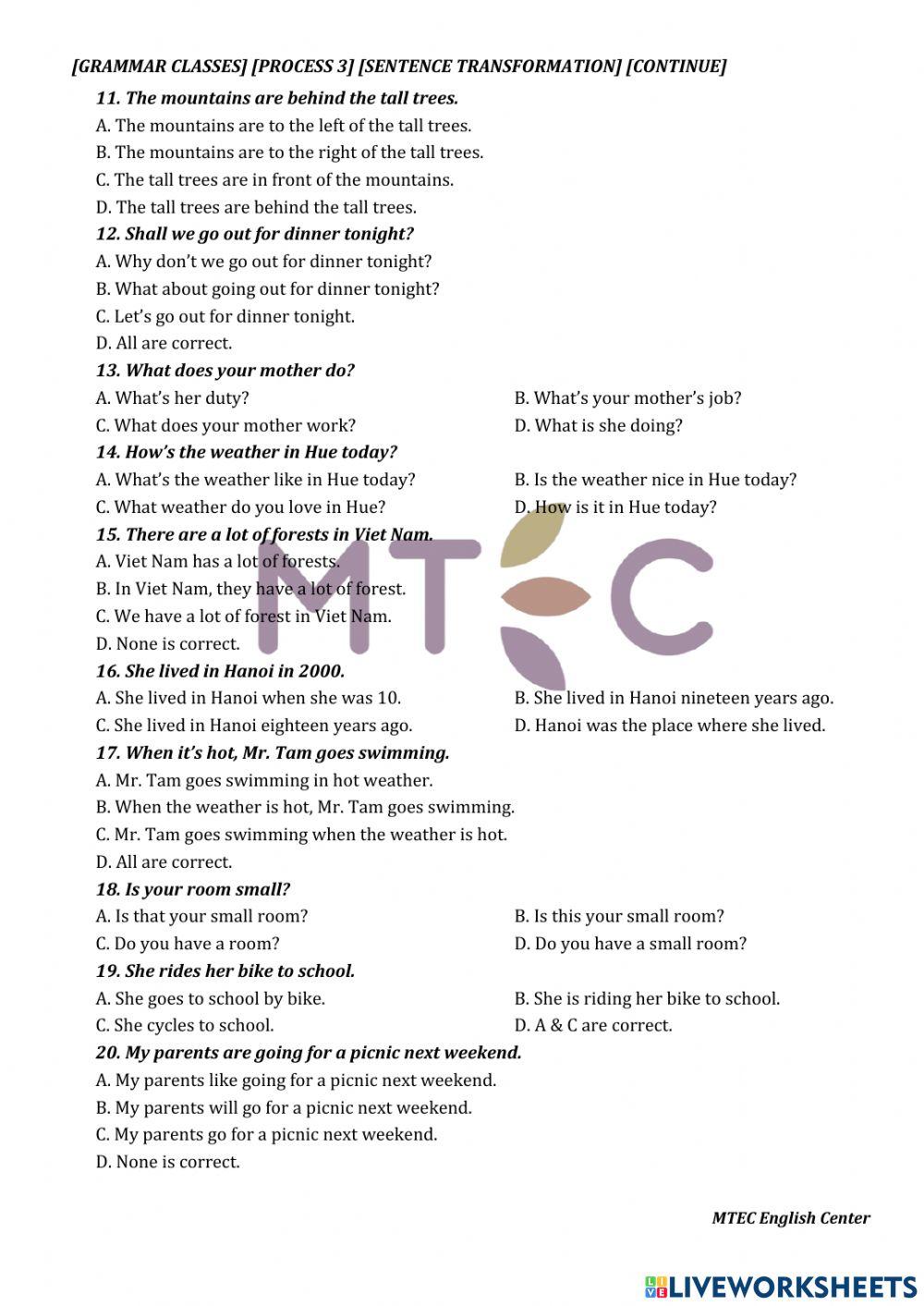 Grammar - sentence transformation 2