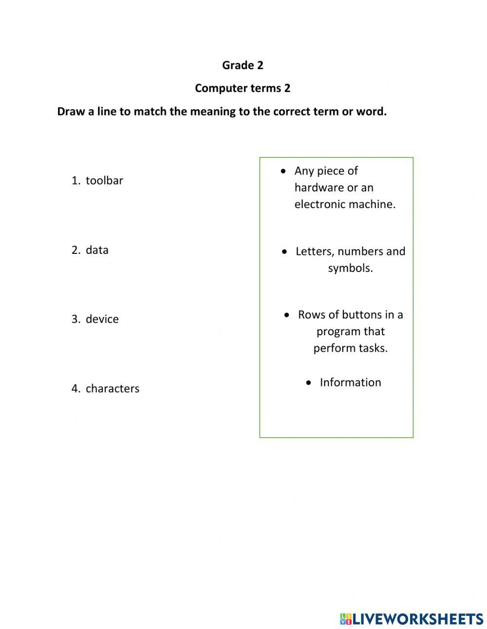 Computer Terms 2 worksheet | Live Worksheets