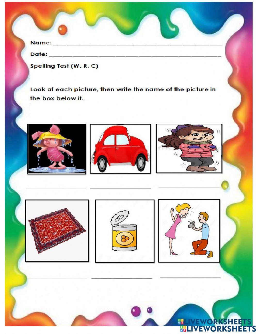 Spelling Test c,w,r words