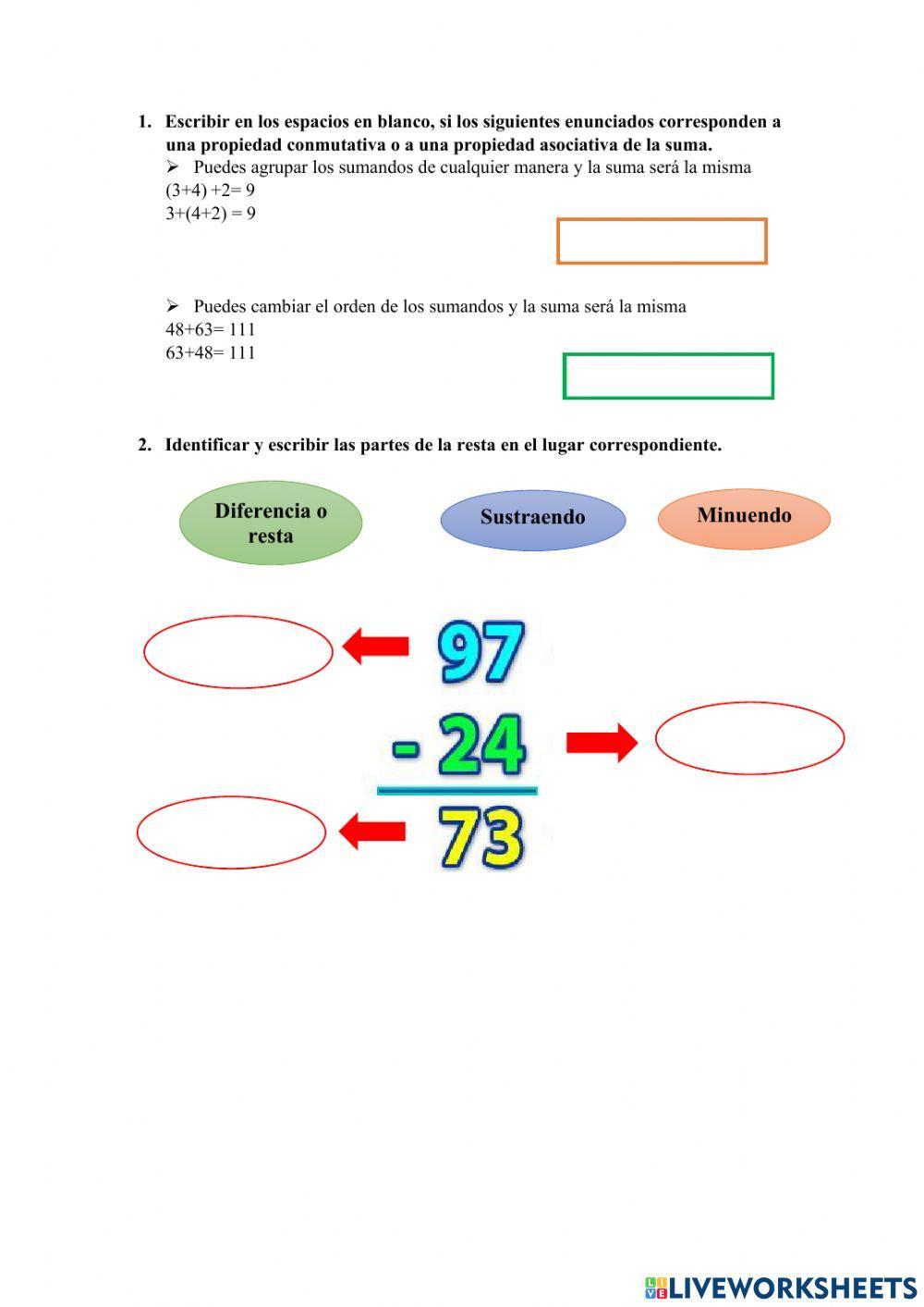 Ejercicios de suma y resta, y sus propiedades