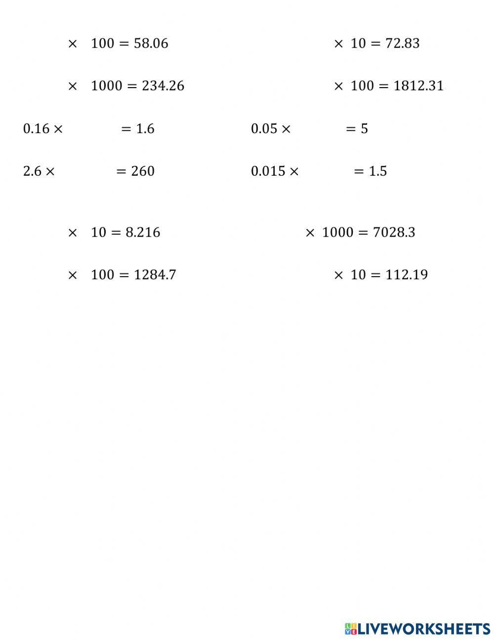 Multiplicaciones por 10, 100 y 1000
