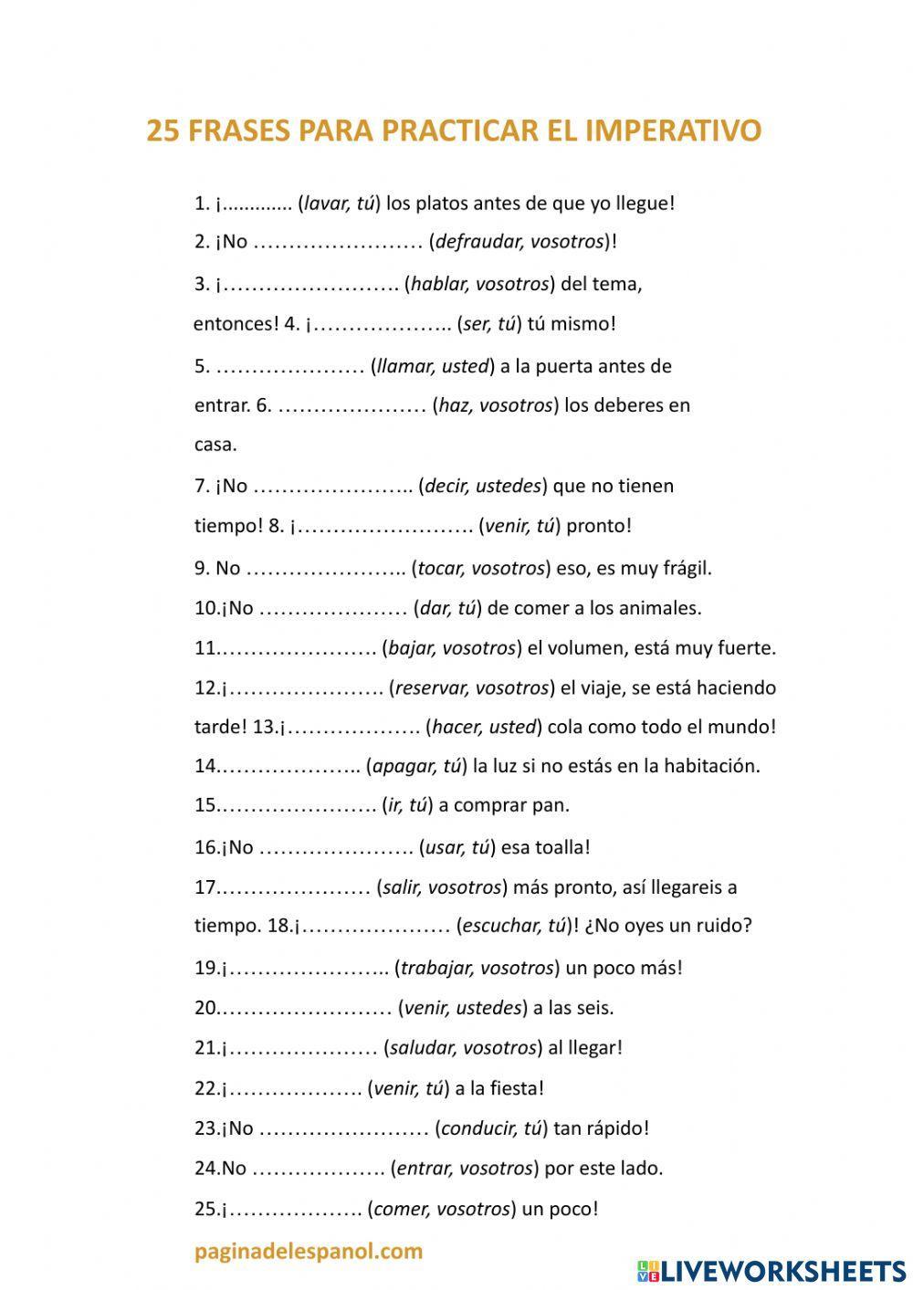 25 frases para trabajar el imperativo