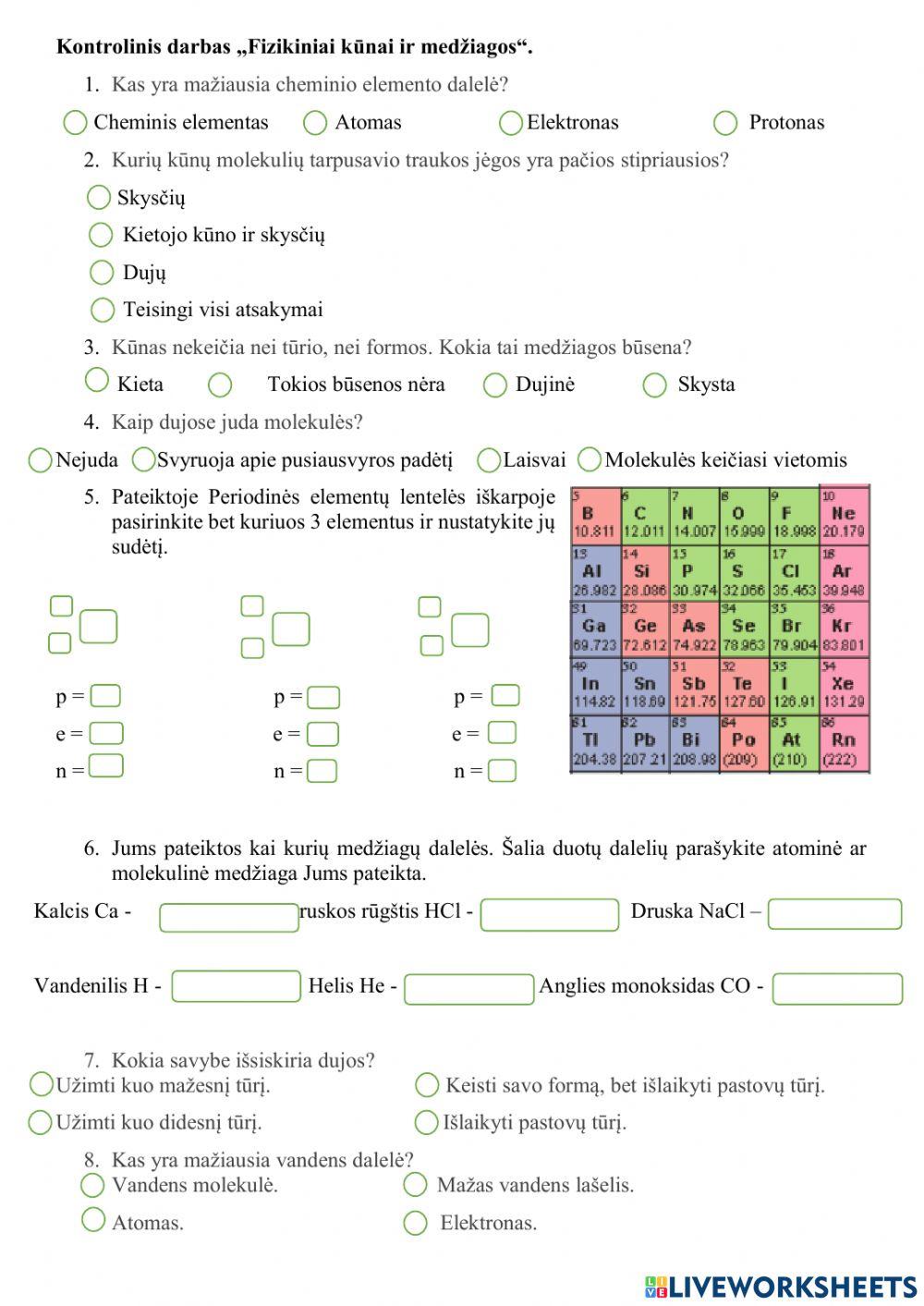 Kontrolinis darbas -Fizikiniai kūnai-