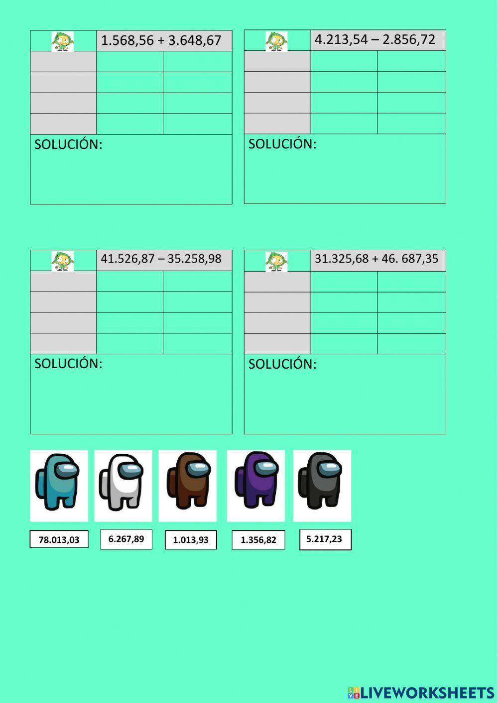 Sumas y restas con decimales