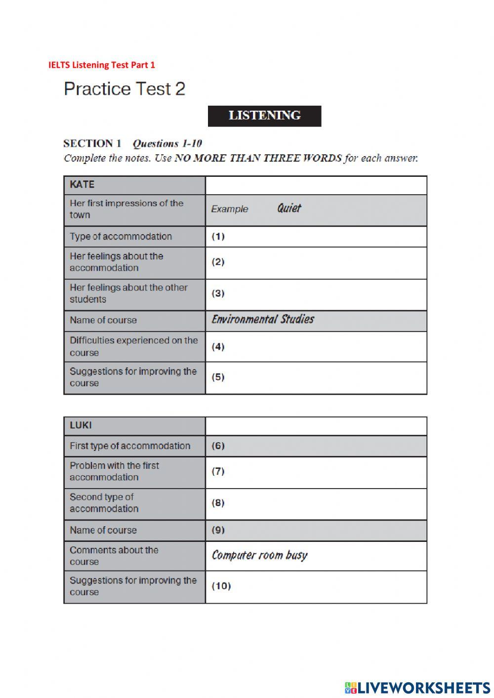 IELTS listening part 1