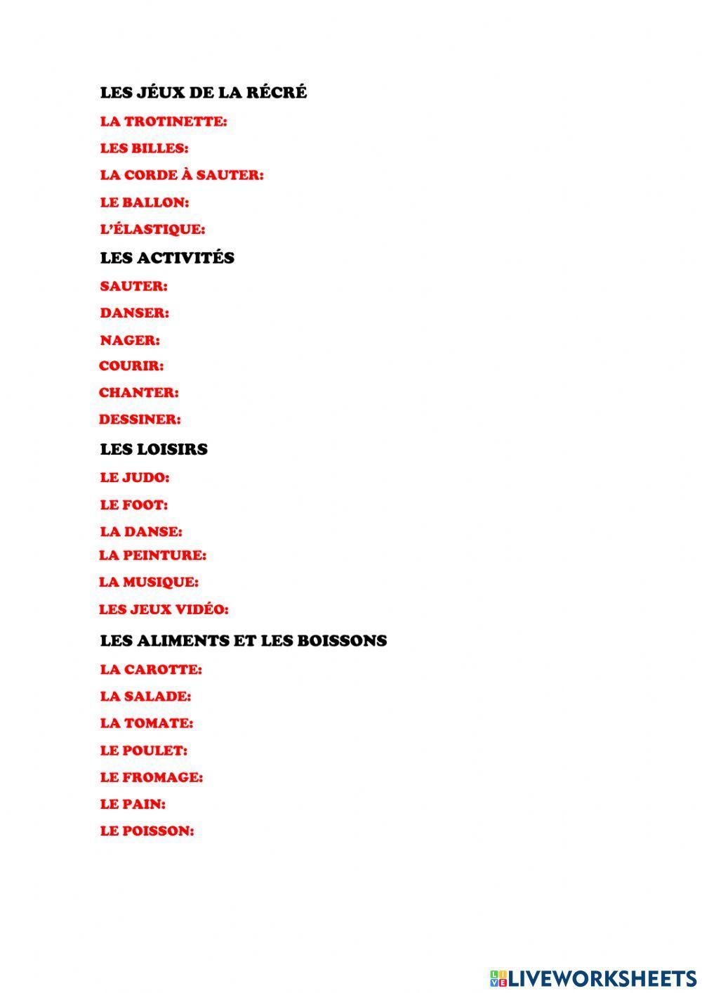 Vocabulario francés