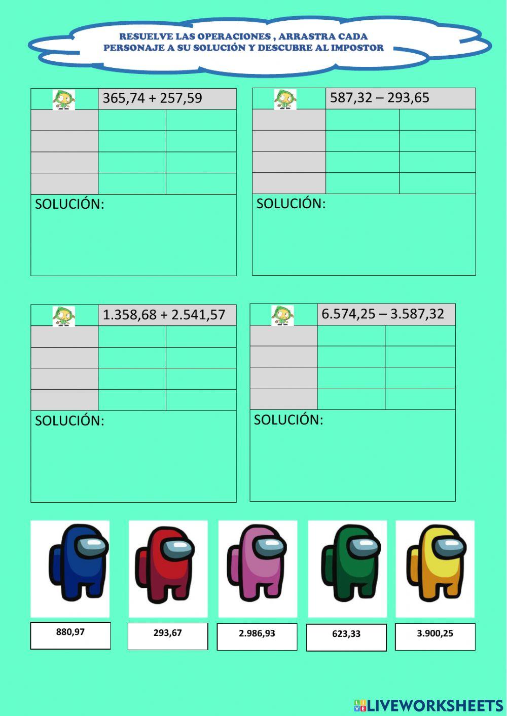 Sumas y restas con decimales