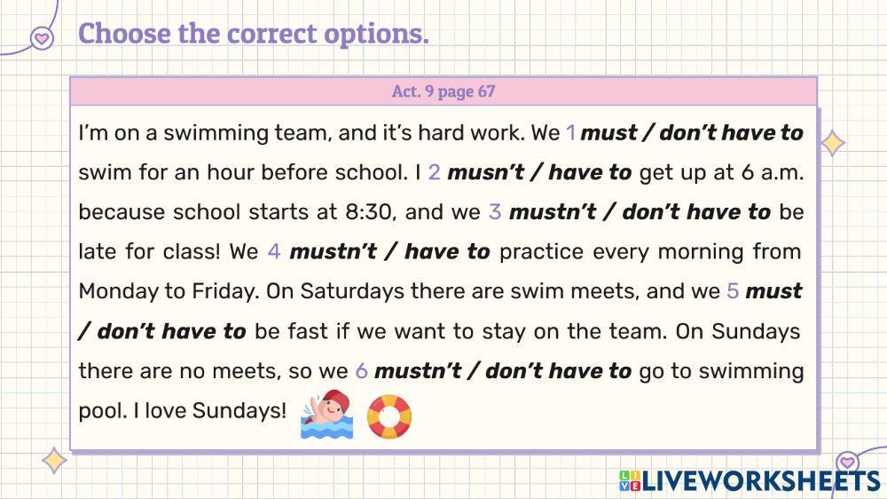 Unit 6 Review 2: Have to-Don't have to, Must-Mustn't