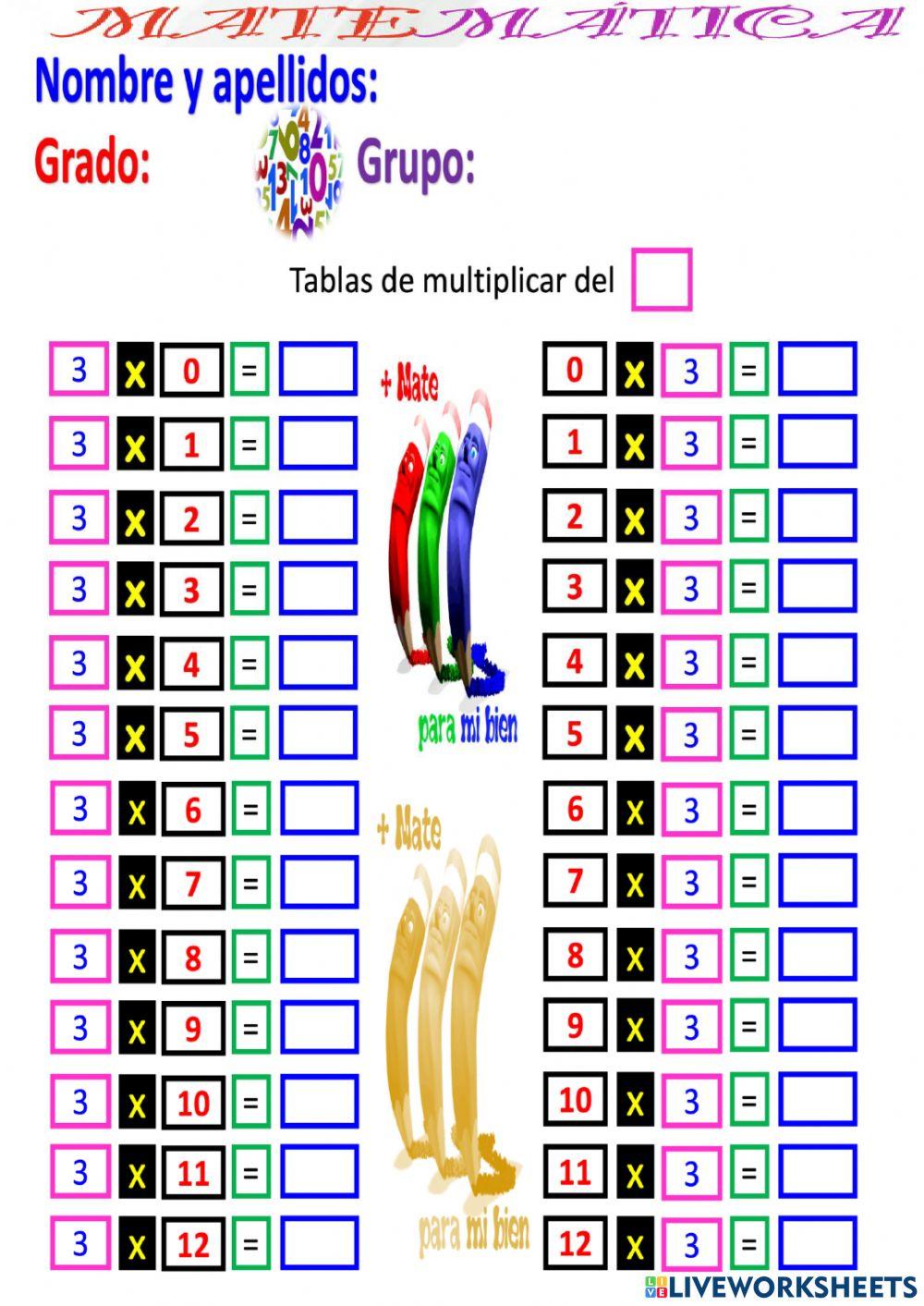 Tablas básicas de multiplicar por 3