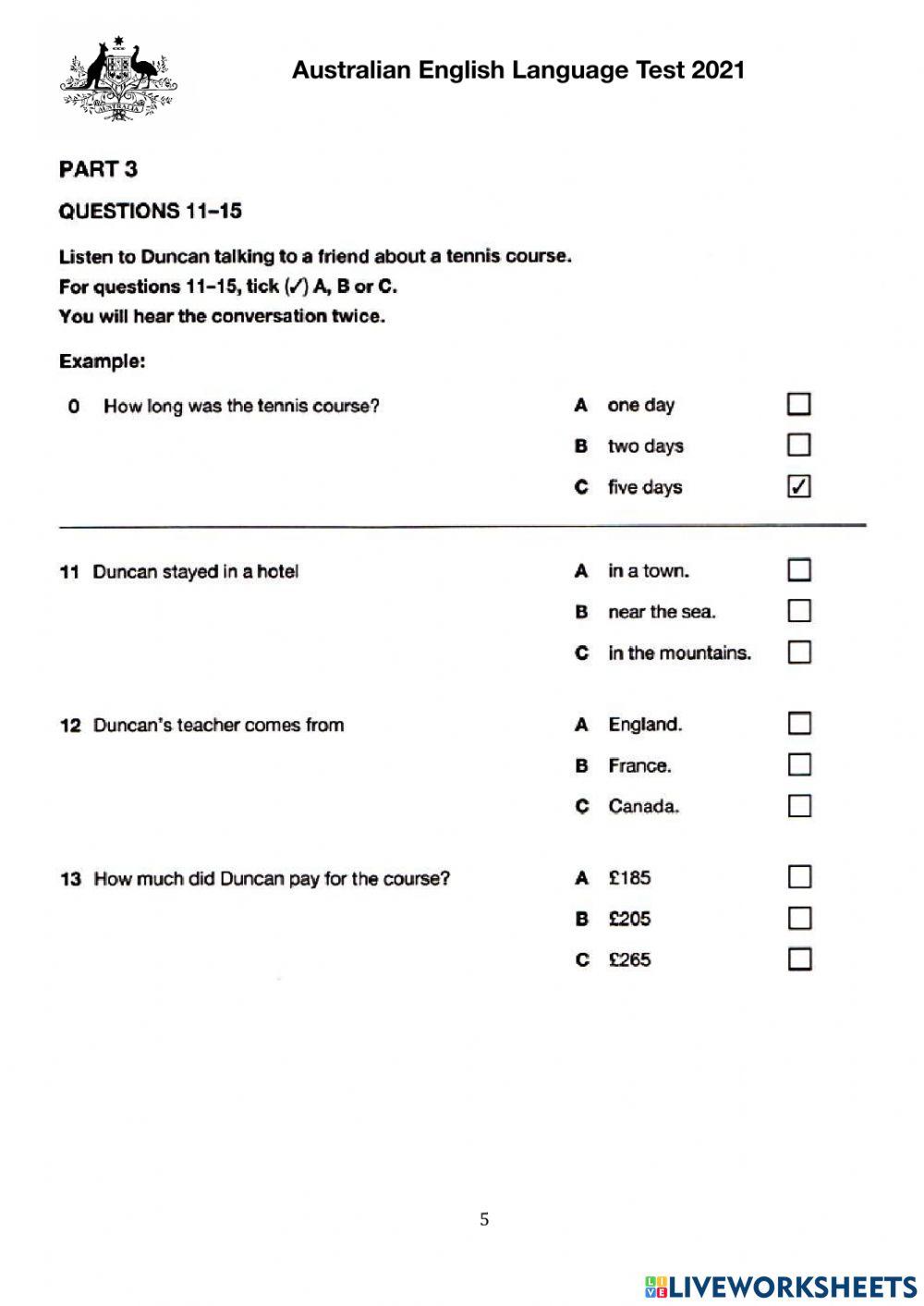 Beginner listening exit test