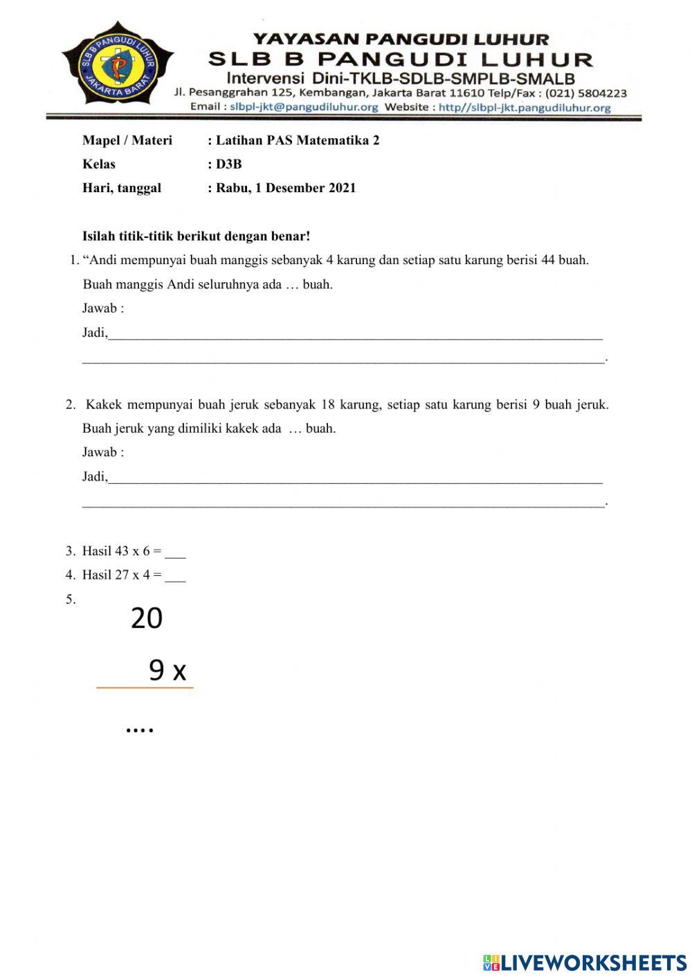 Latihan PAS Matematika 2
