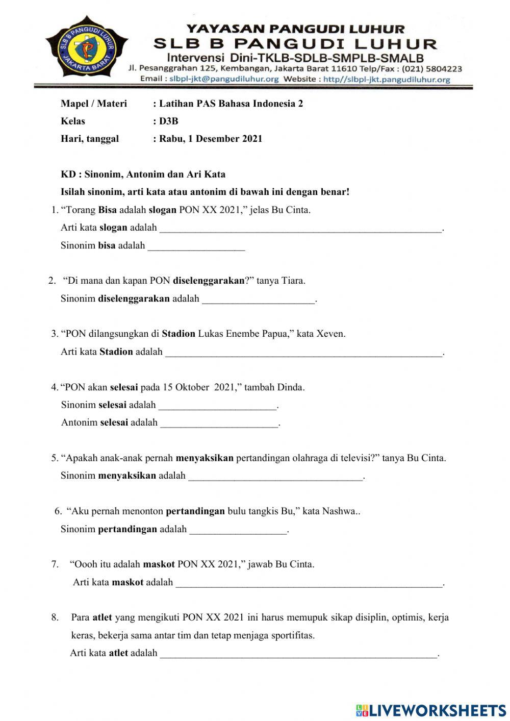 Latihan PAS Bahasa Indonesia 2