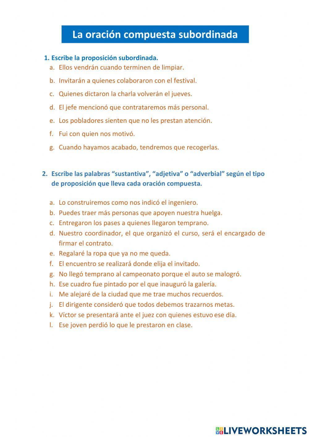 Oraciones Compuestas subordinadas