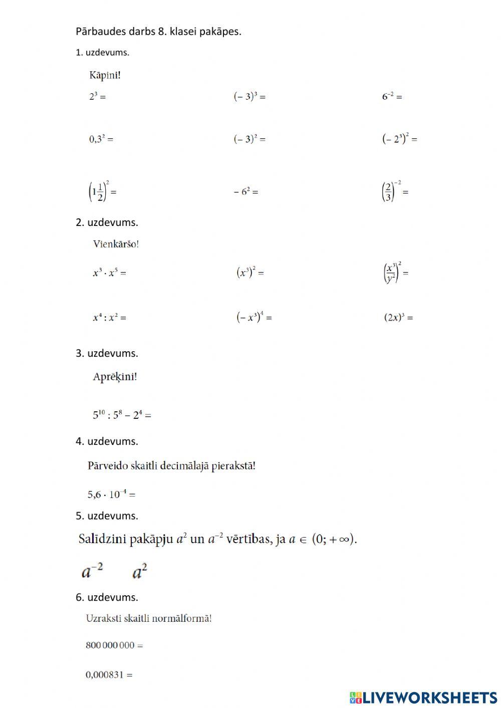 Darbības ar pakāpēm.