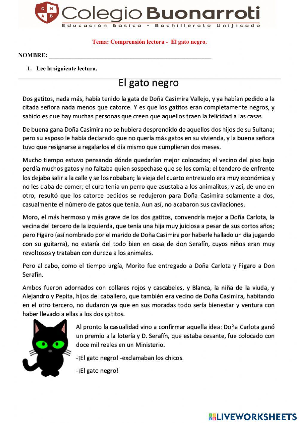 Comprensión lectora - El gato negro