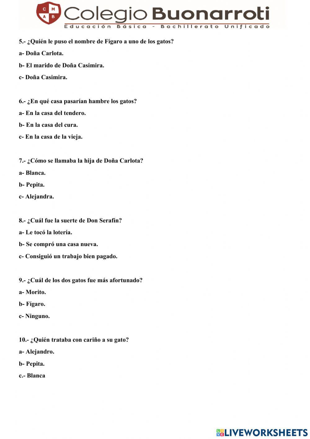 Comprensión lectora - El gato negro