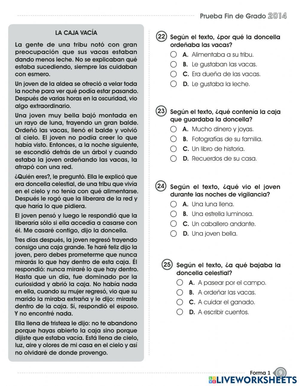 Prueba de fin de grado - español- sexto grado