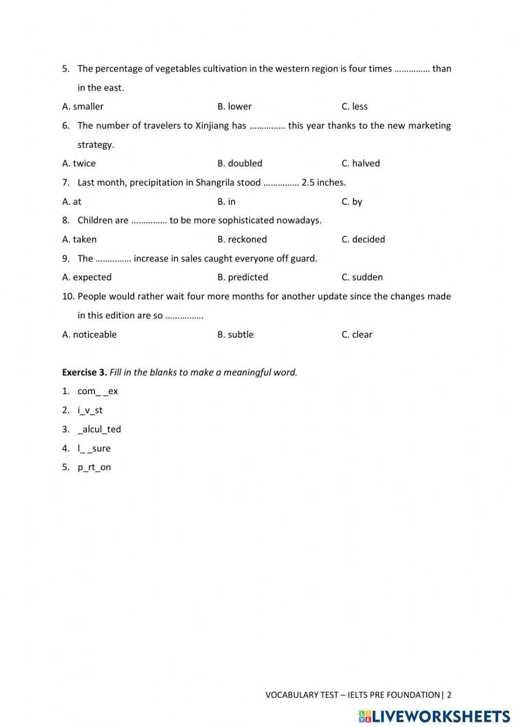 VOCAB TEST 7. UNIT 7. Writing Task 1 (Part 2)