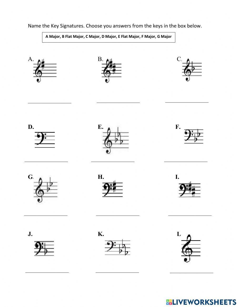 Key Signature Worksheet Answer Key
