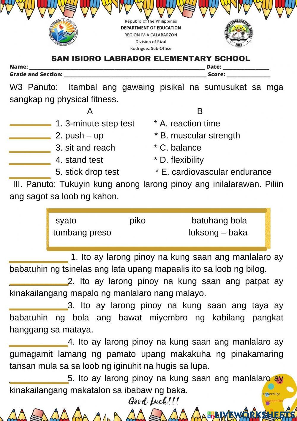 1q summative test in pe 5