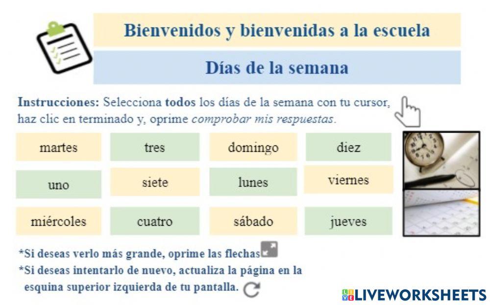 Selecciona los días de la semana worksheet Live Worksheets