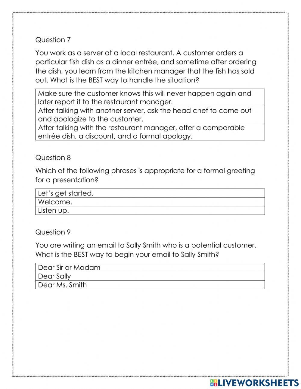Worplace Readiness Quiz