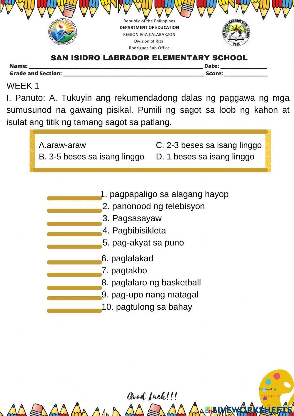1q summative test in p.e. 5