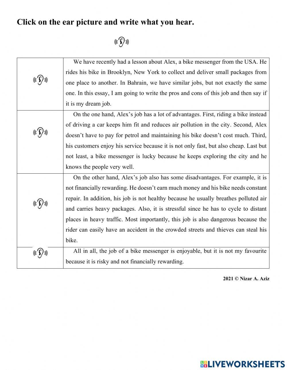 Dictation- bike messenger