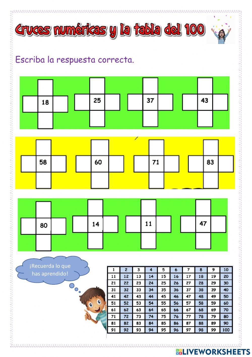 Cruces numéricas y la tabla del 100