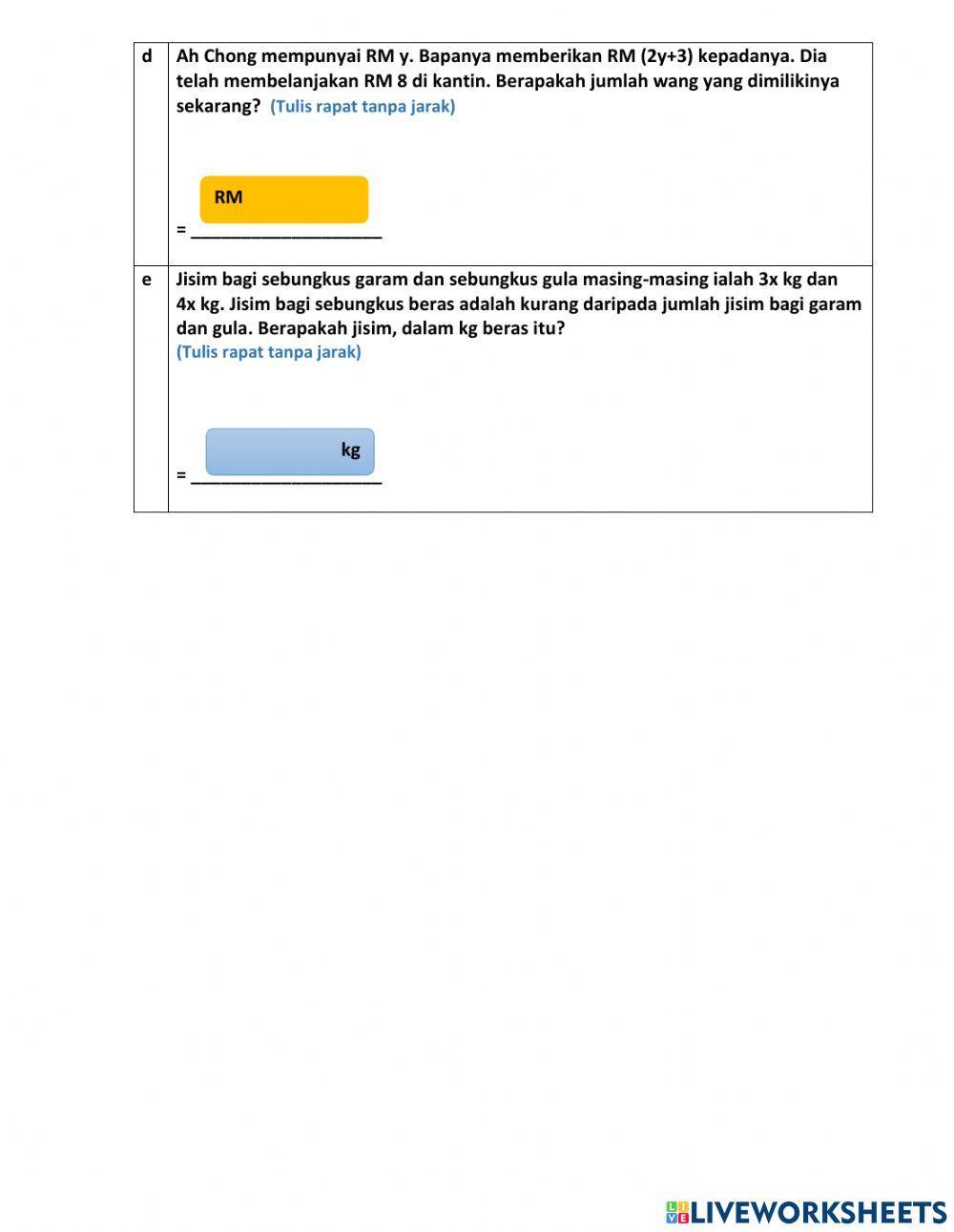 Bab 5 ungkapan algebra matematik tingkatan 1