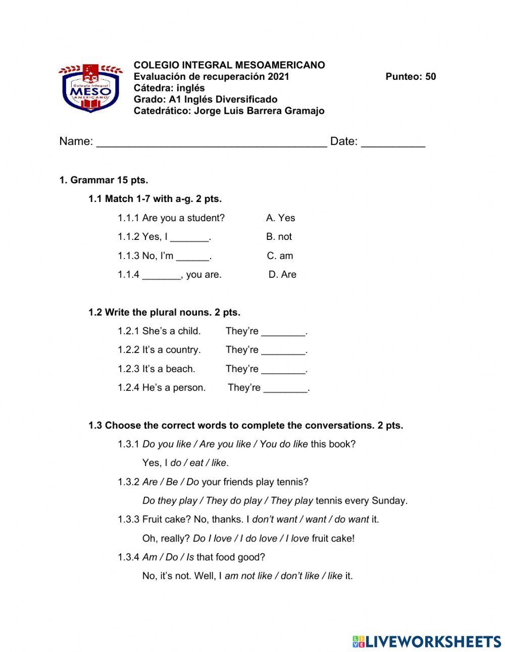 Recuperación Inglés Bachillerato