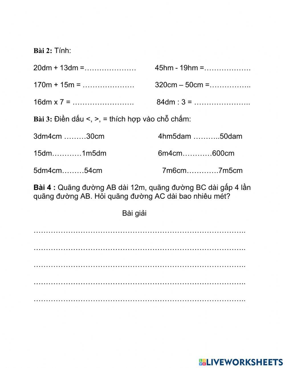 Ôn tập toán lớp 3- kỳ 1