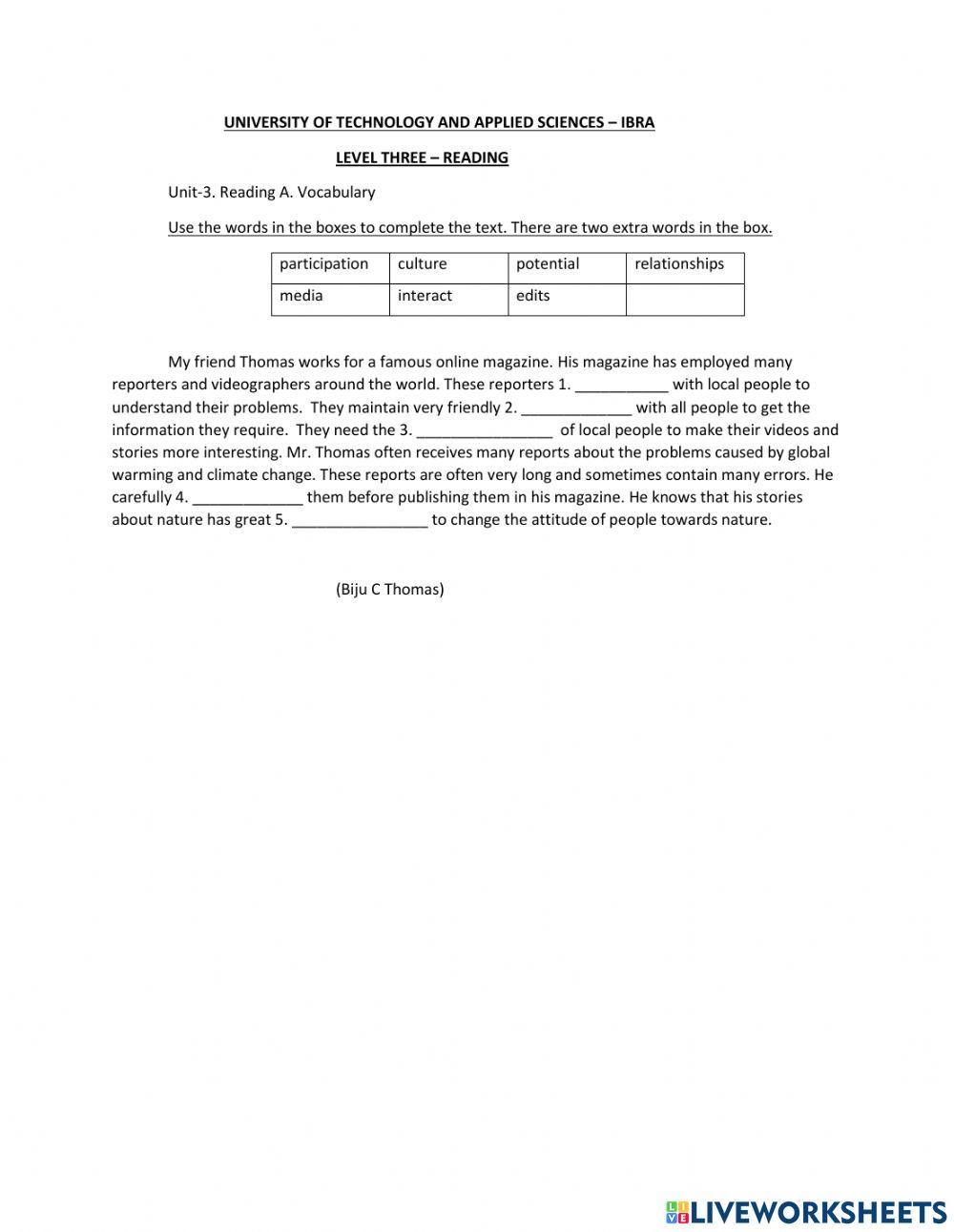 PW Reading U3 Vocabulary