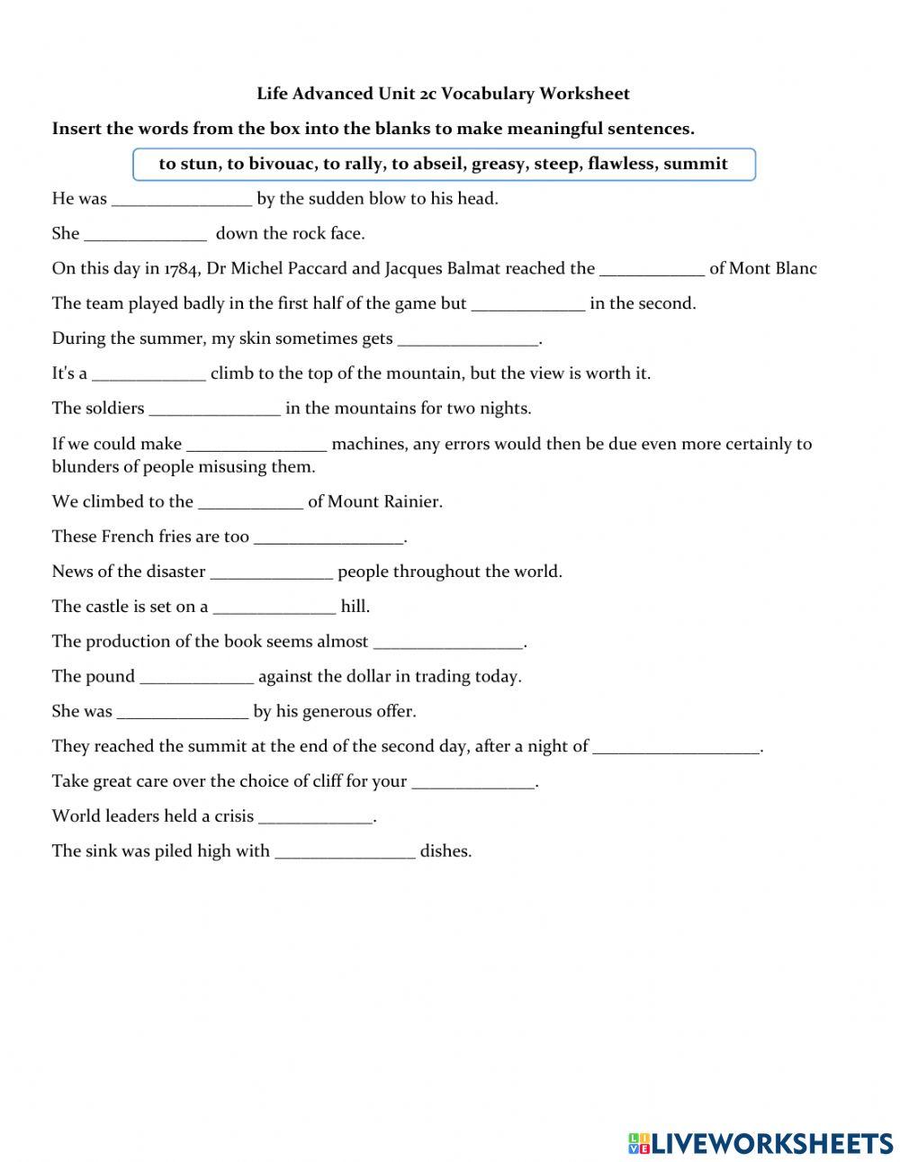 Unit 2 Vocabulary work