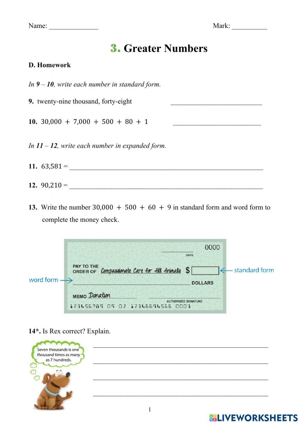 Greater Numbers (HW) worksheet | Live Worksheets