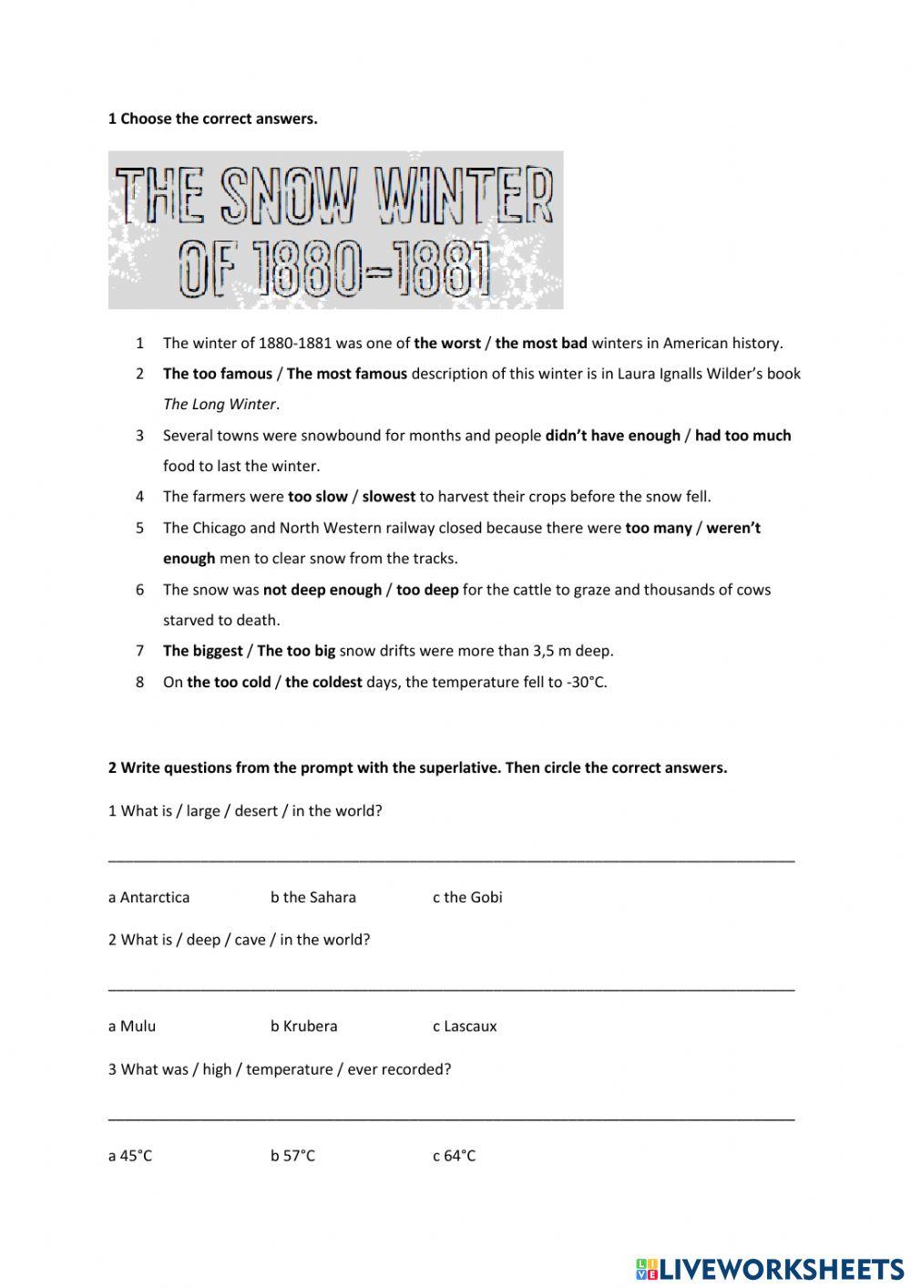 Superlative, too, enough