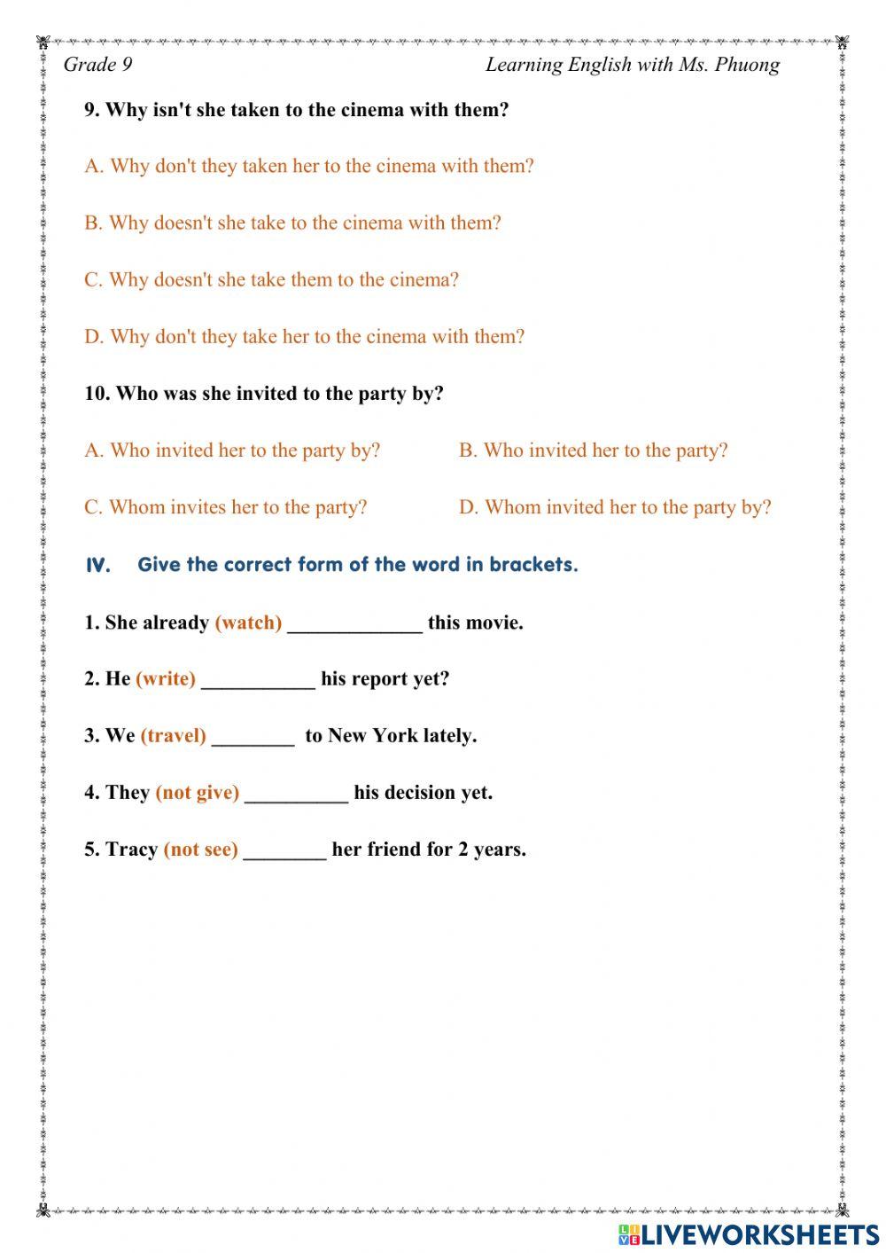 English 9 - Review unit 1-2 - CT cũ