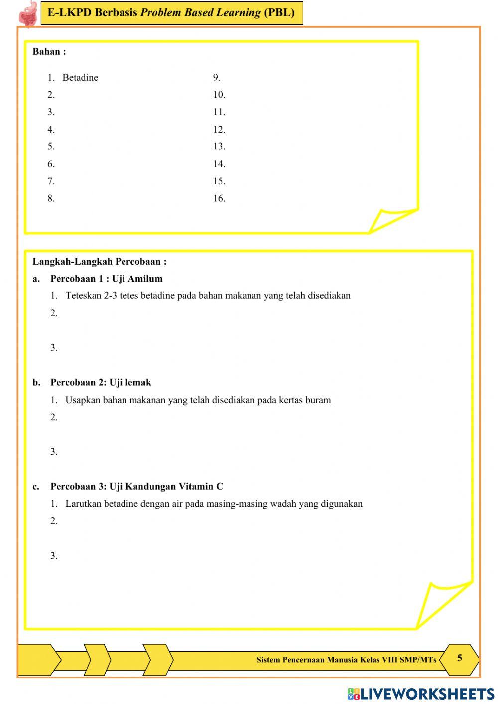 E-LKPD Berbasis PBL Sub Materi 1 worksheet | Live Worksheets