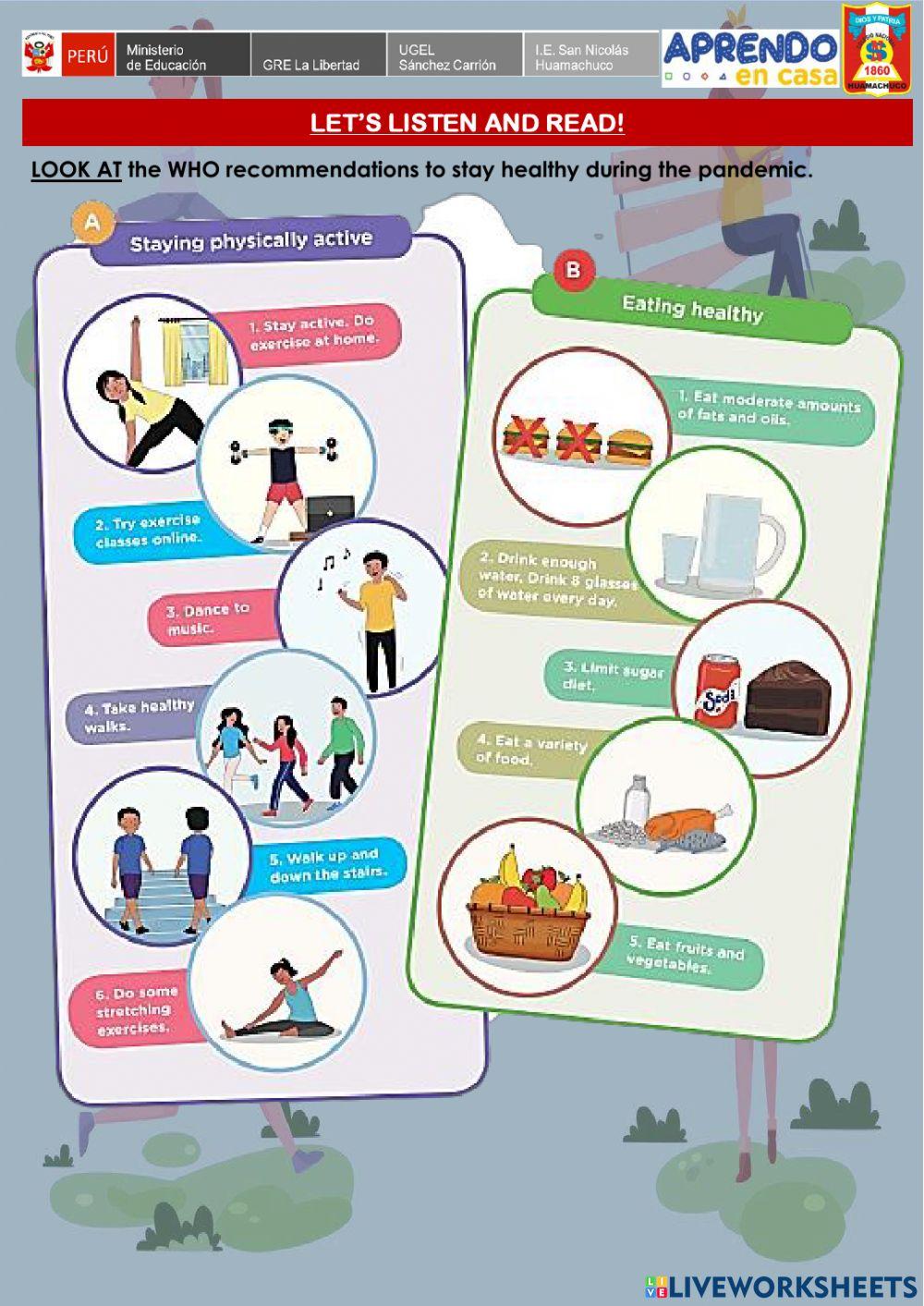 Week 30 - ENGLISH A1 - Experience 8 - Activity 3. Healthy Activities