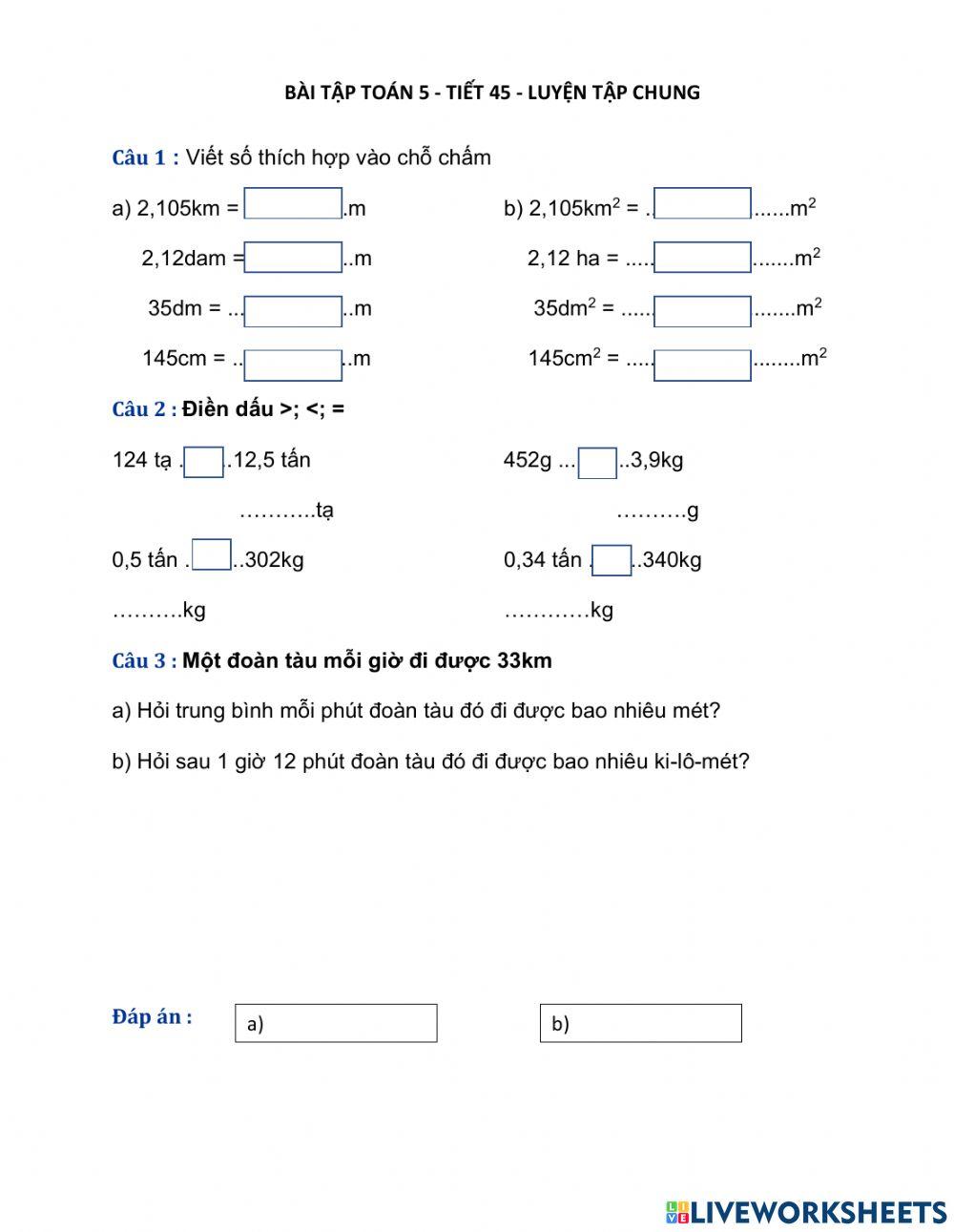 Bài tập toán tiết 45 - lớp 5