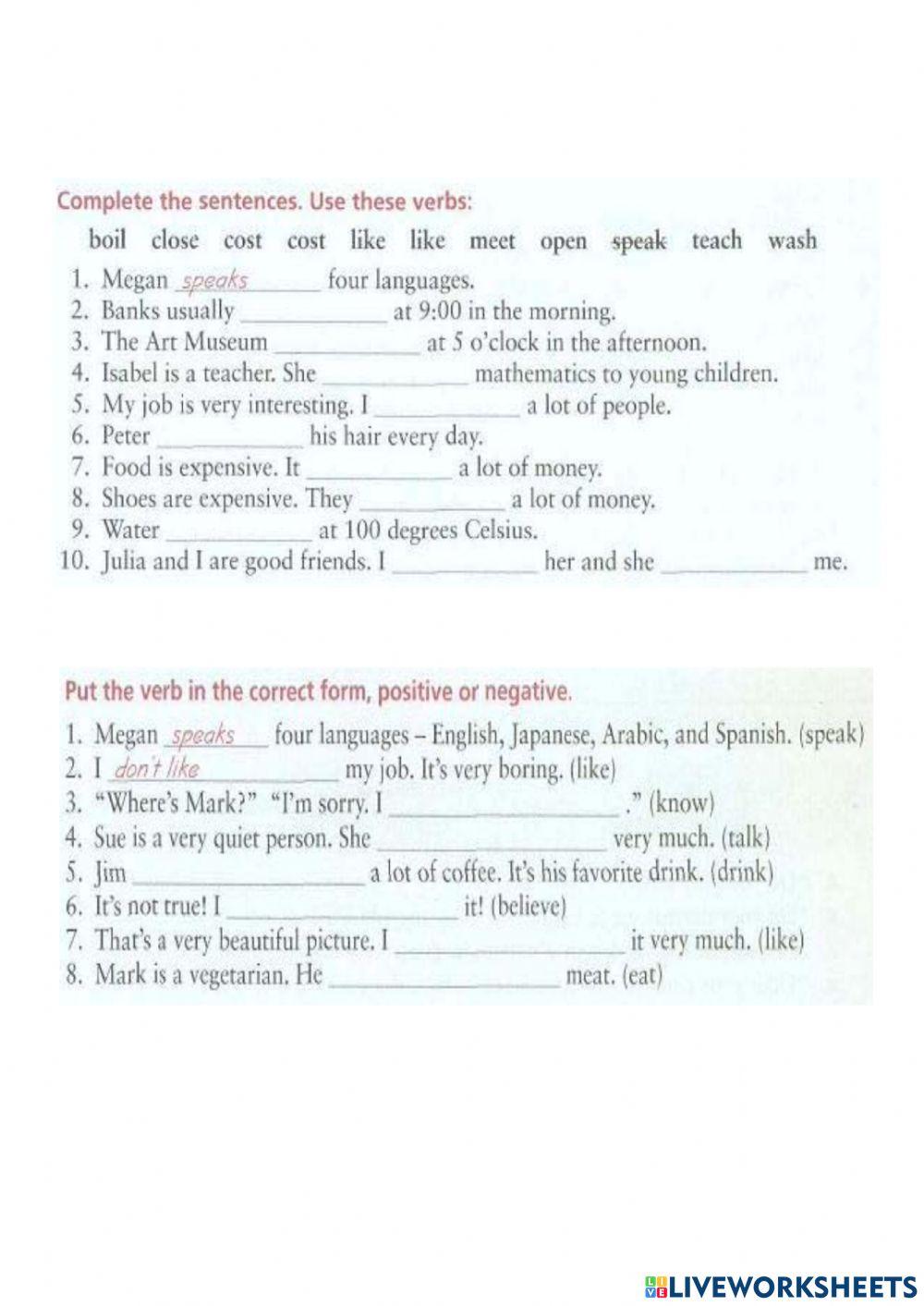 Present Simple and Negative Test