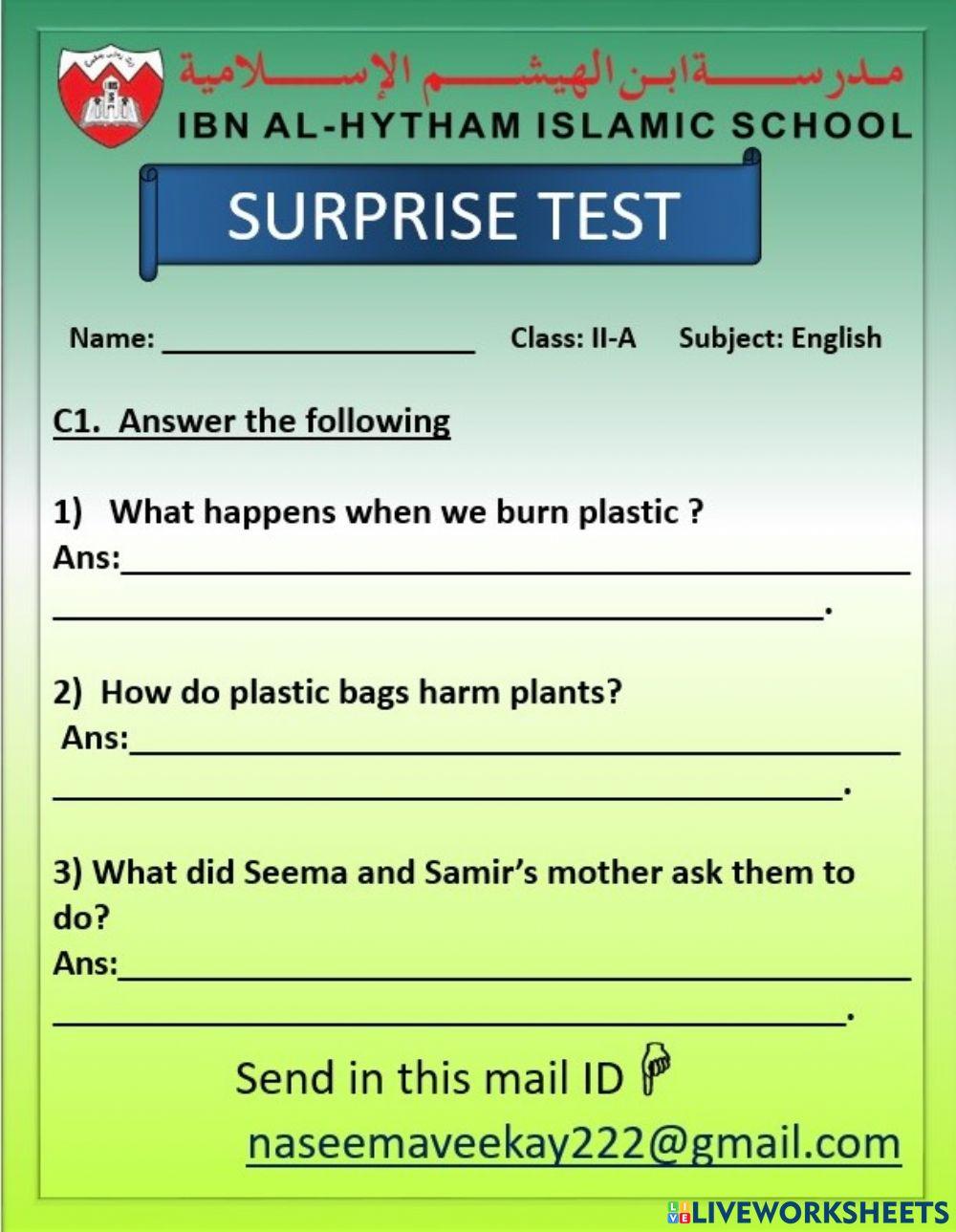 Surprise test class 2 af online exercise for live worksheets