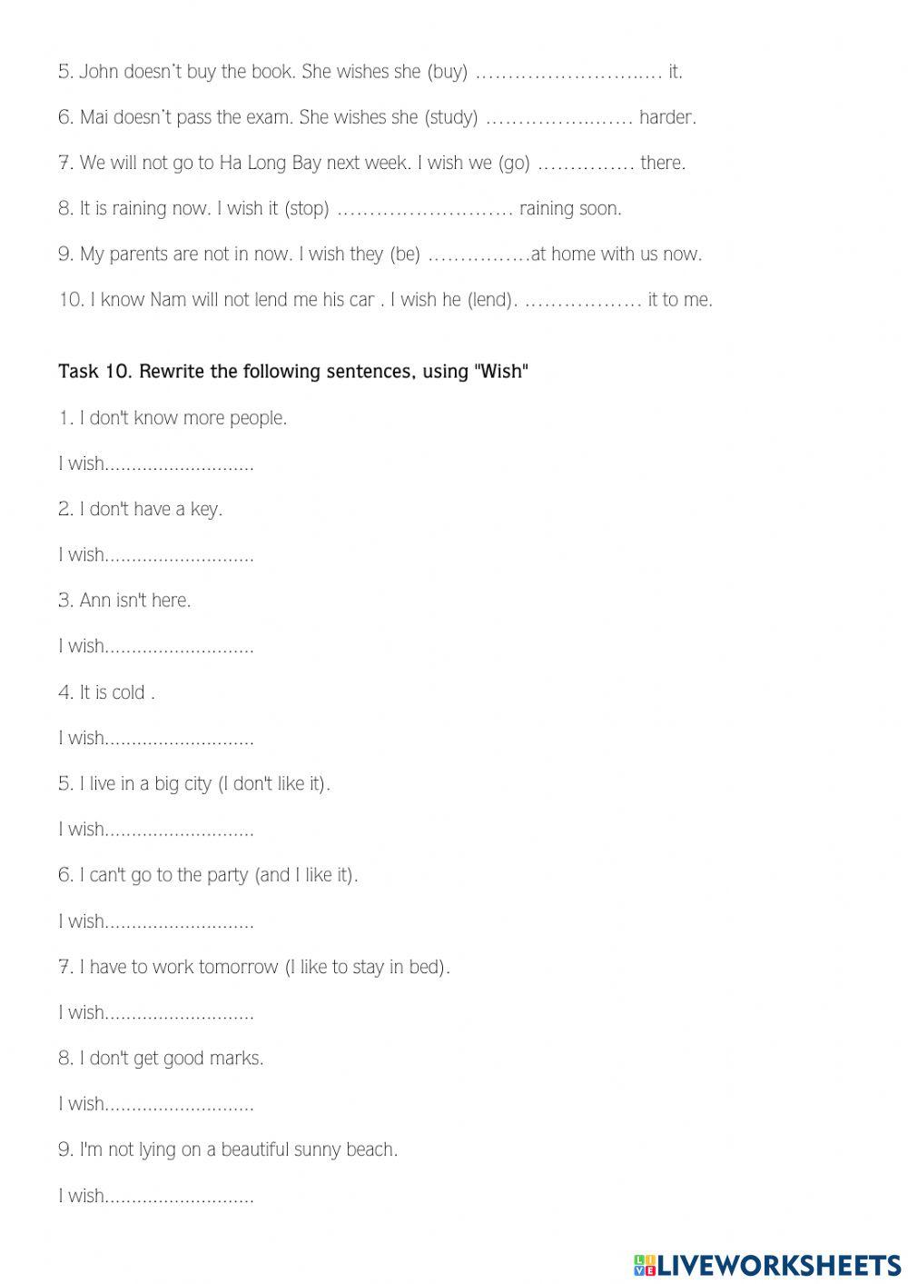 E9 - pracitce on wish sentences cont