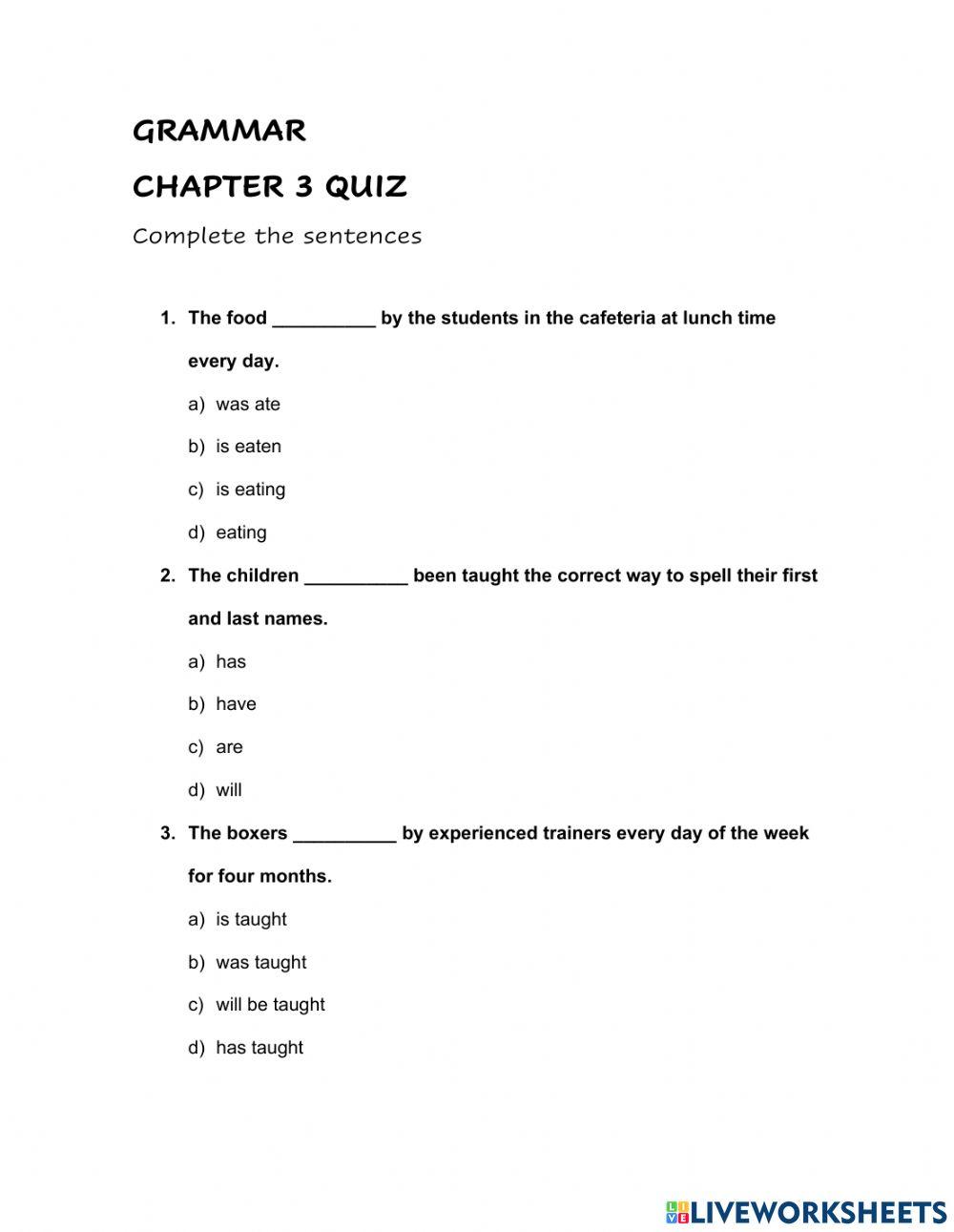 Grammar chapter 3 quiz