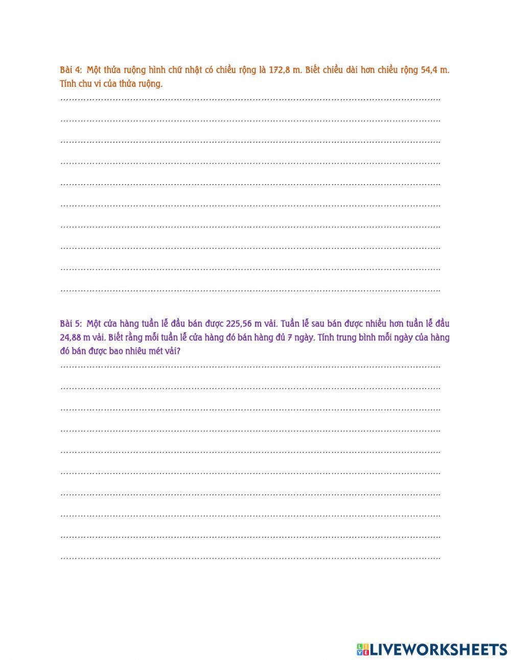 Bài tập Toán - Tuần 10 - Lớp 5