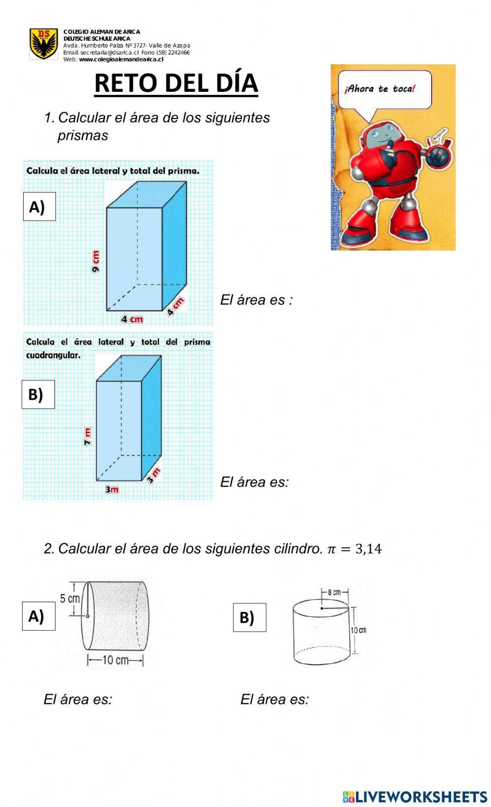 Área de prismas y cilindro