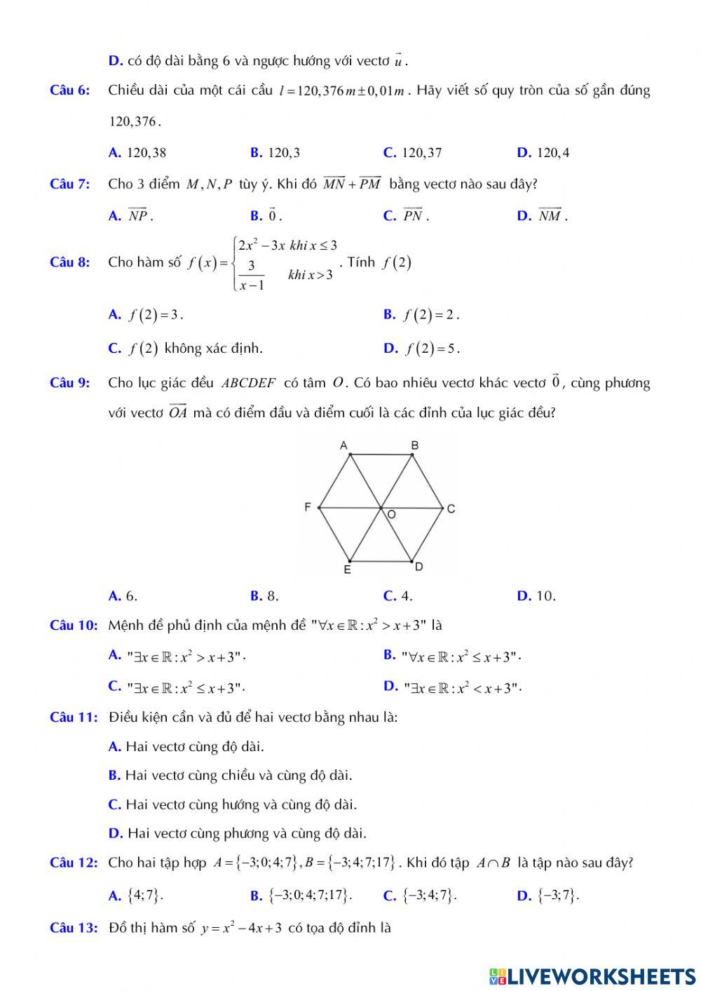 Toán 10 - Kiểm tra GK1 - Đề số 03