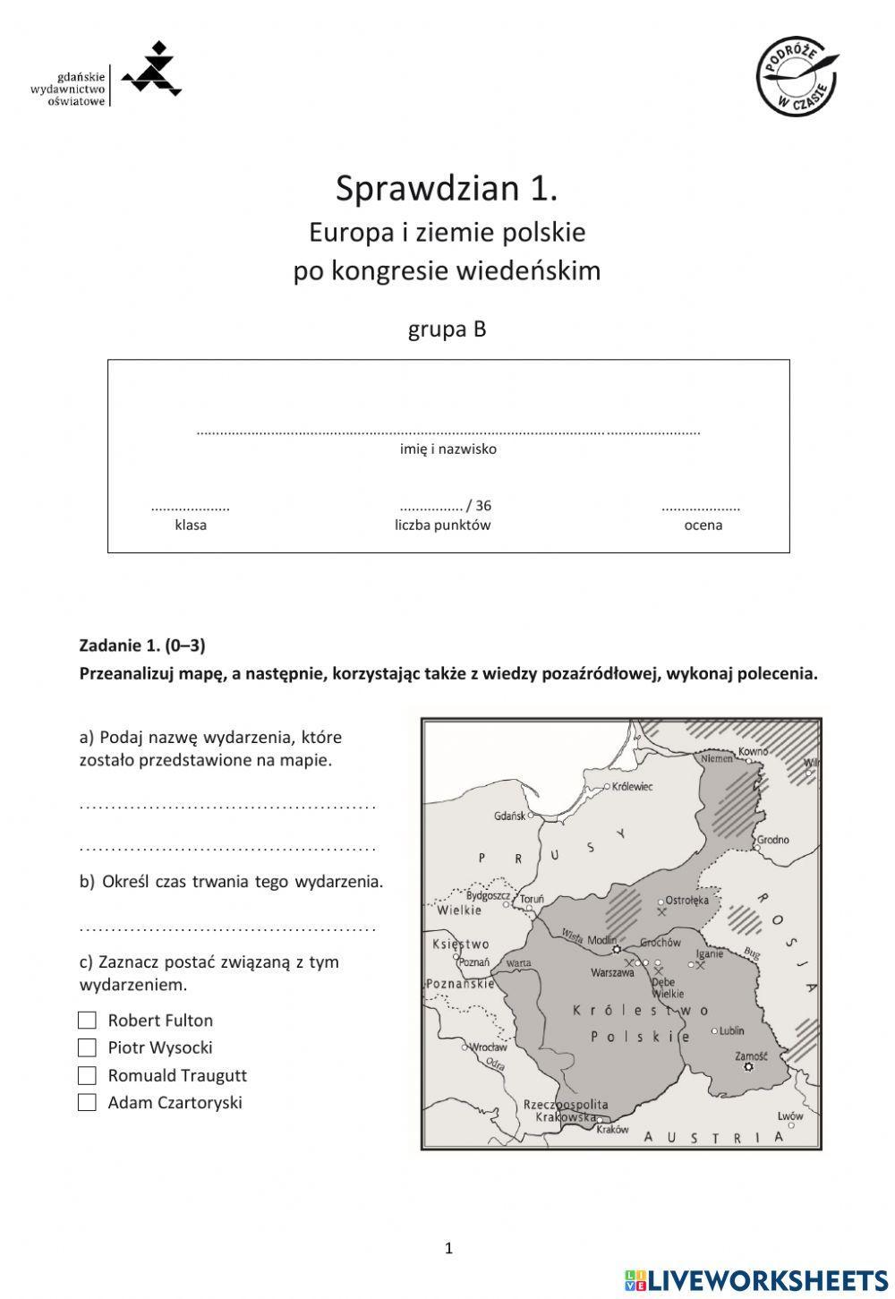 Sprawdzian Historia VII rozdział II