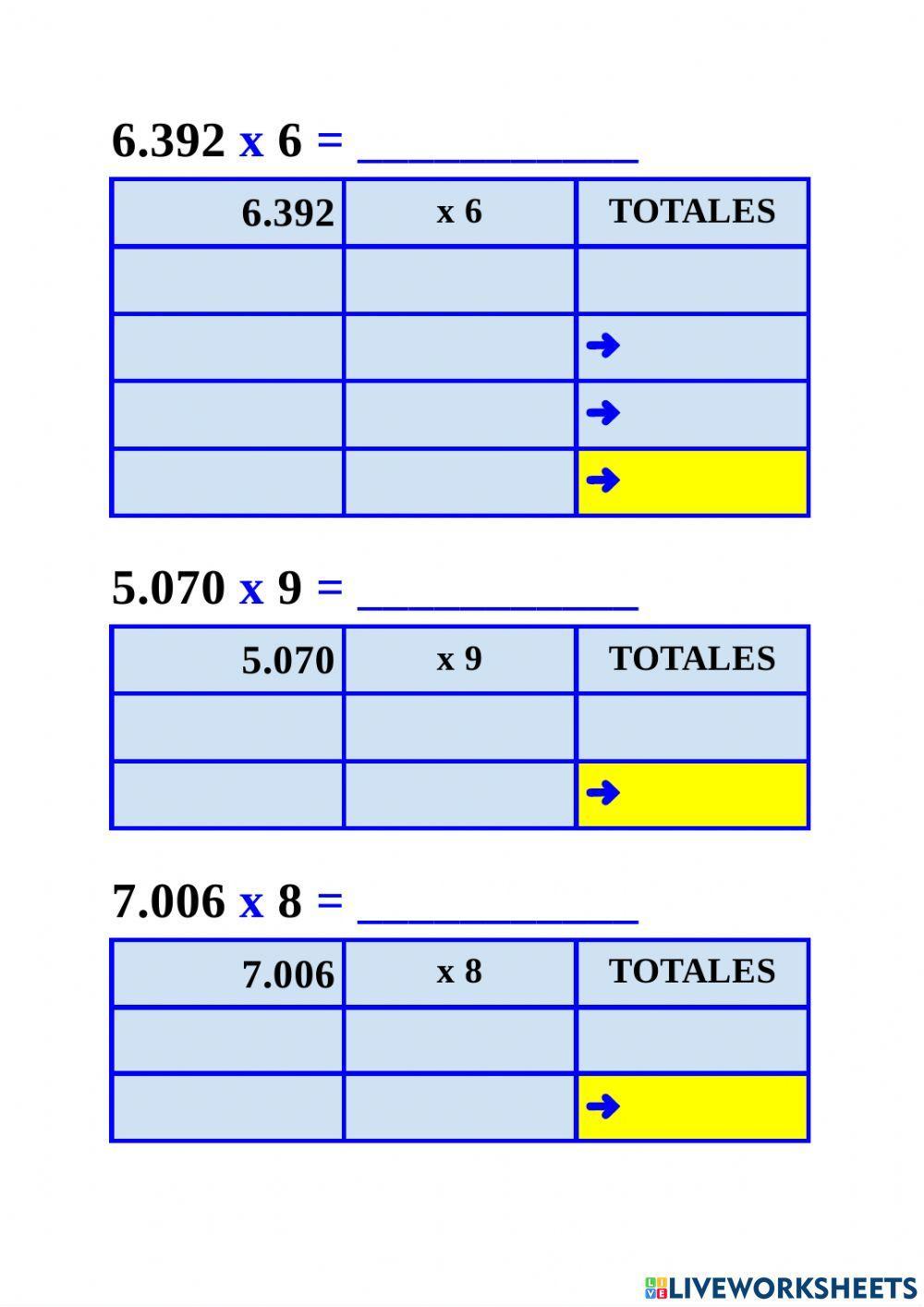 Multiplicación abn 1 cifra