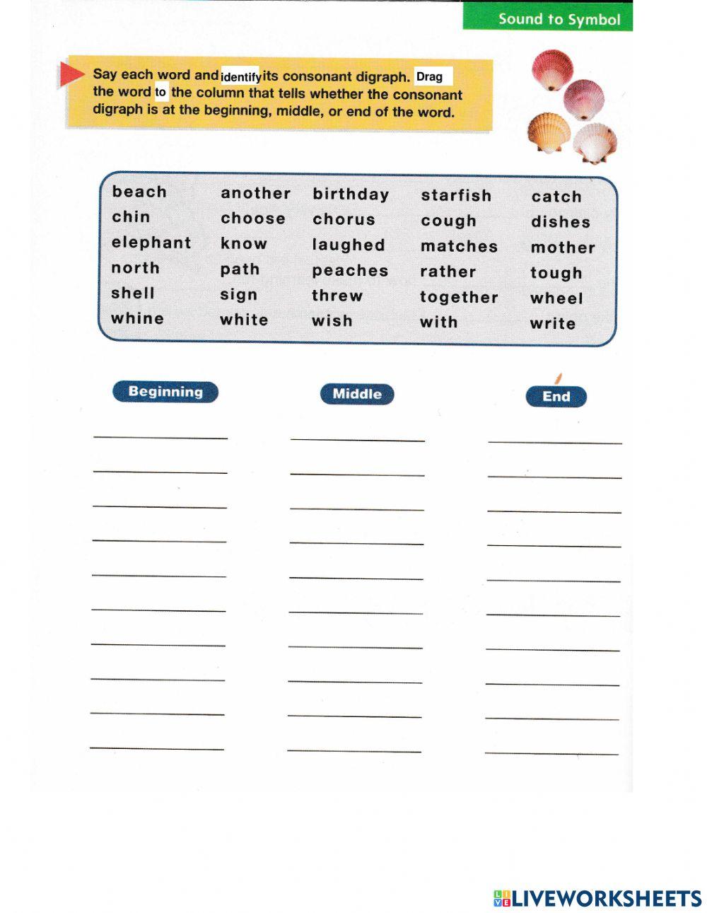 Consonant Diagraphs Worksheet